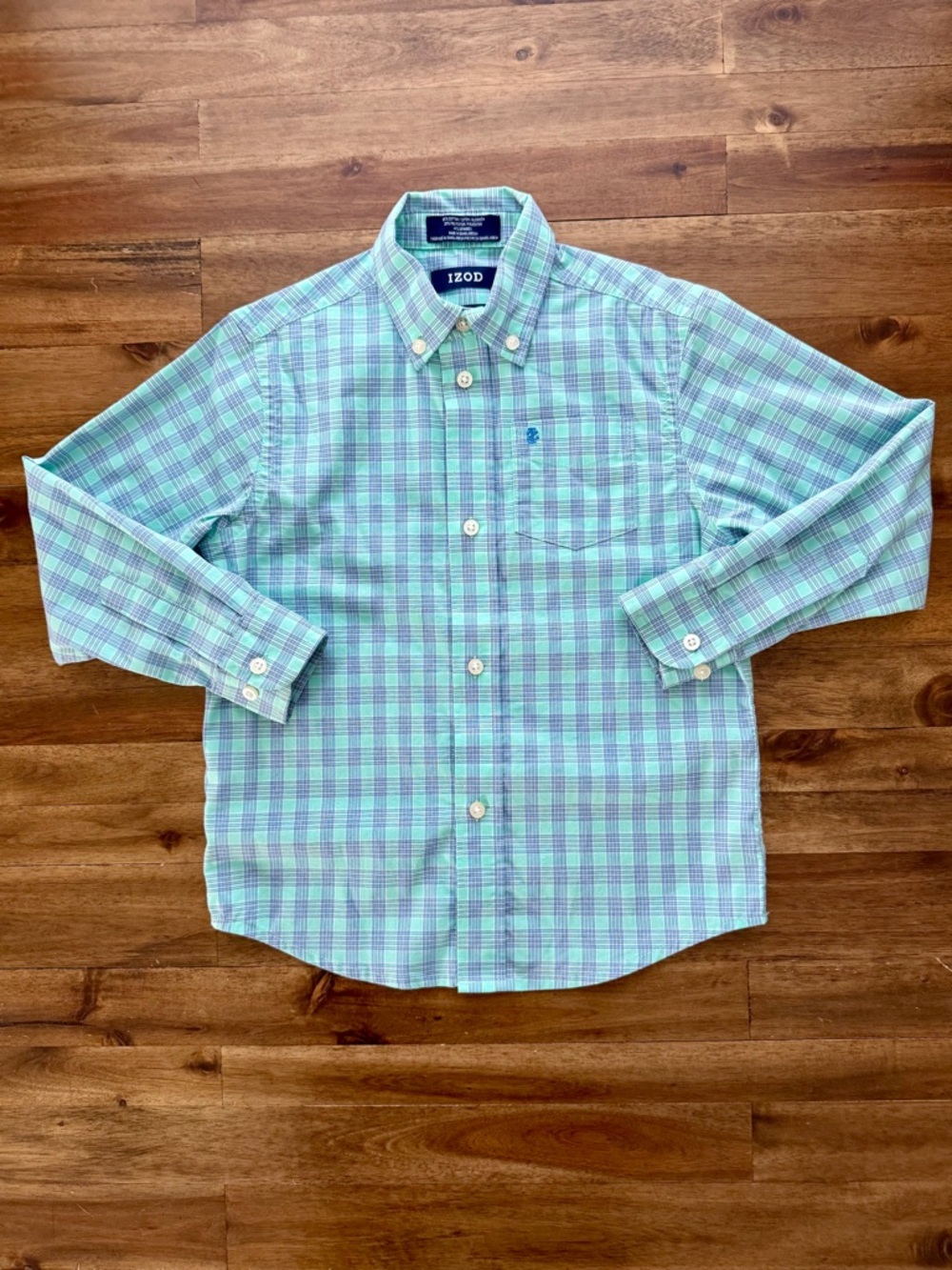 Izod Boys Green Blue Plaid Button Down Shirt 6 Long Sleeve Casual Preppy
